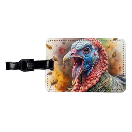 Angry Male Tom Gobbler Turkey Watercolor Travel Faux Leather Luggage Tag