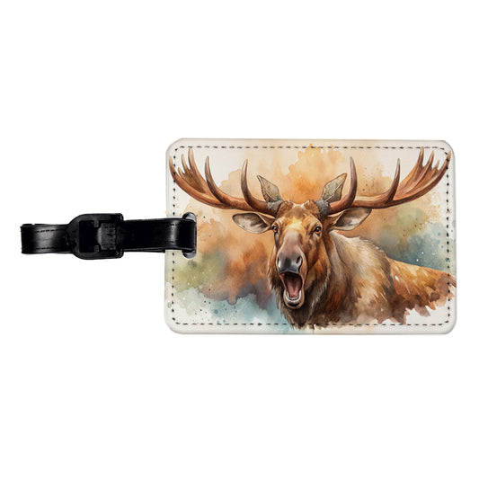 Angry Moose Watercolor Travel Faux Leather Luggage Tag