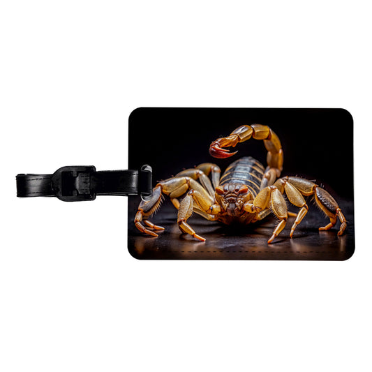 Angry Scorpion Black Background Travel Faux Leather Luggage Tag
