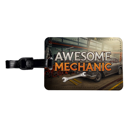 Awesome Mechanic Automotive Garage Inspirational Travel Faux Leather Luggage Tag