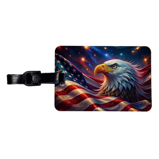 Awesome Patriotic American Flag and Bald Eagle Travel Faux Leather Luggage Tag
