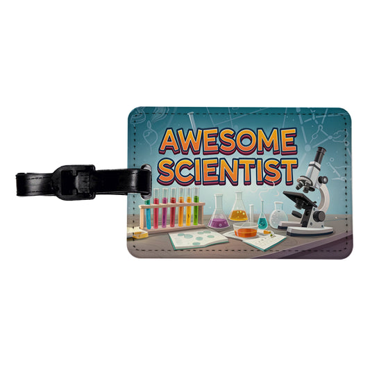 Awesome Scientist Inspirational Lab Microscope Travel Faux Leather Luggage Tag