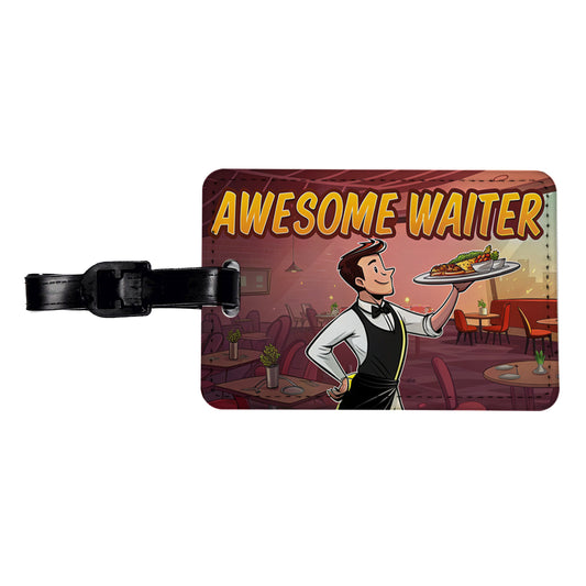 Awesome Waiter Inspirational Food Server Travel Faux Leather Luggage Tag