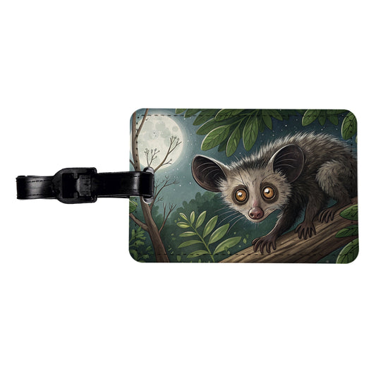 Aye Aye Long Fingered Lemur Illustration Travel Faux Leather Luggage Tag