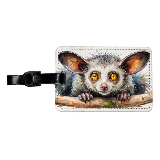 Aye Aye Long Fingered Lemur Watercolor Travel Faux Leather Luggage Tag