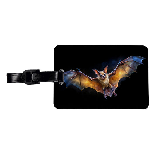 Bat Flying Watercolor Black Background Travel Faux Leather Luggage Tag