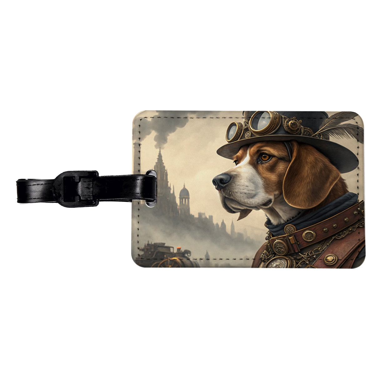 Beagle Dog Steampunk Travel Faux Leather Luggage Tag