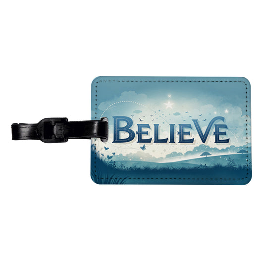 Believe Inspirational Religious Travel Faux Leather Luggage Tag