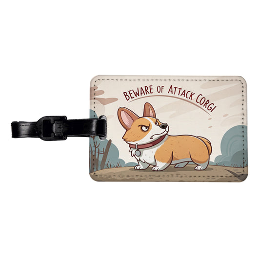 Beware Of Attack Corgi Dog Funny Travel Faux Leather Luggage Tag