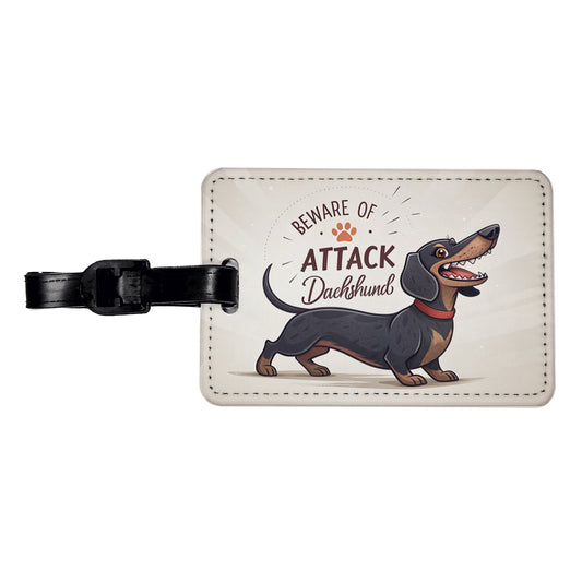 Beware Of Attack Dachshund Dog Funny Travel Faux Leather Luggage Tag