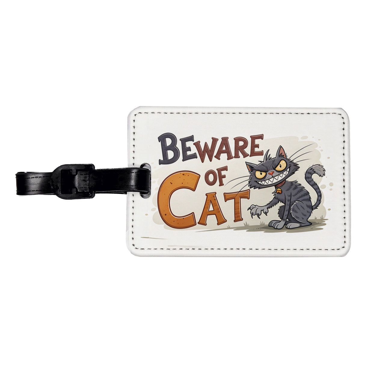 Beware Of Cat Funny Travel Faux Leather Luggage Tag