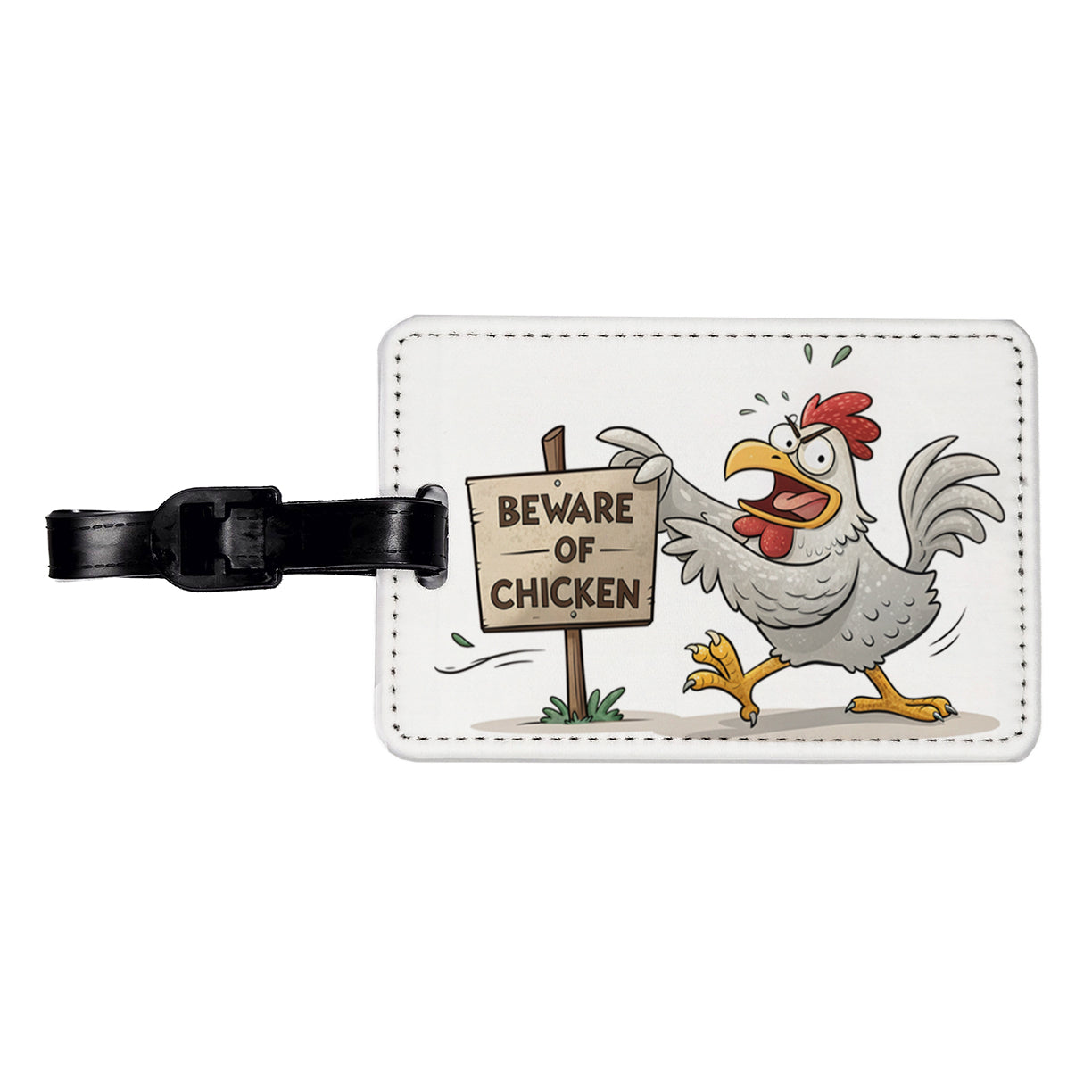 Beware Of Chicken Funny Travel Faux Leather Luggage Tag