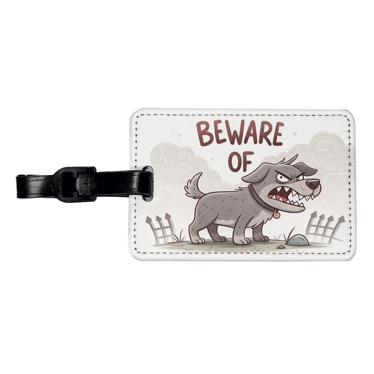 Beware Of Dog Funny Cartoon Travel Faux Leather Luggage Tag