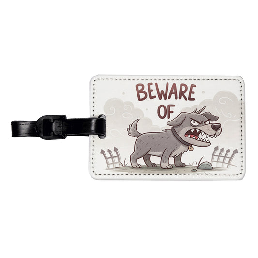 Beware Of Dog Funny Cartoon Travel Faux Leather Luggage Tag