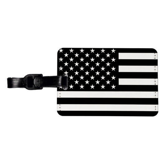 Black and White United States US American Flag Travel Faux Leather Luggage Tag