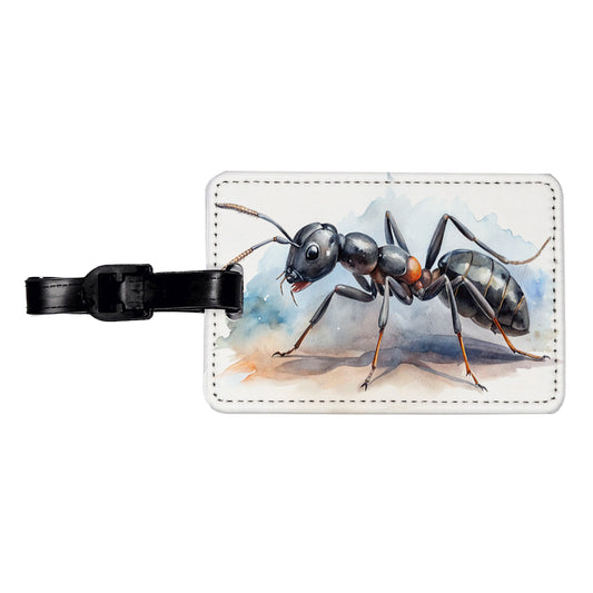 Black Carpenter Ant Watercolor Travel Faux Leather Luggage Tag