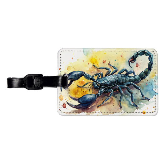 Black Scorpion Watercolor Travel Faux Leather Luggage Tag