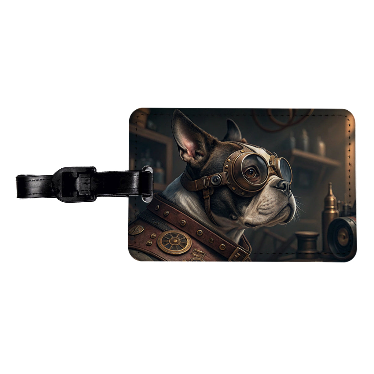 Boston Terrier Dog Steampunk Travel Faux Leather Luggage Tag