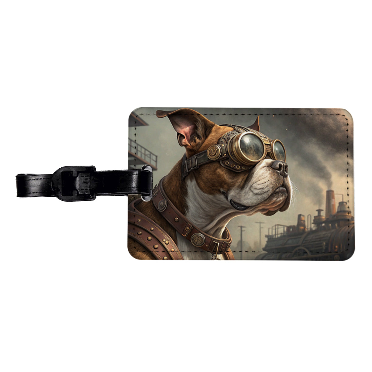 Boxer Dog Steampunk Travel Faux Leather Luggage Tag