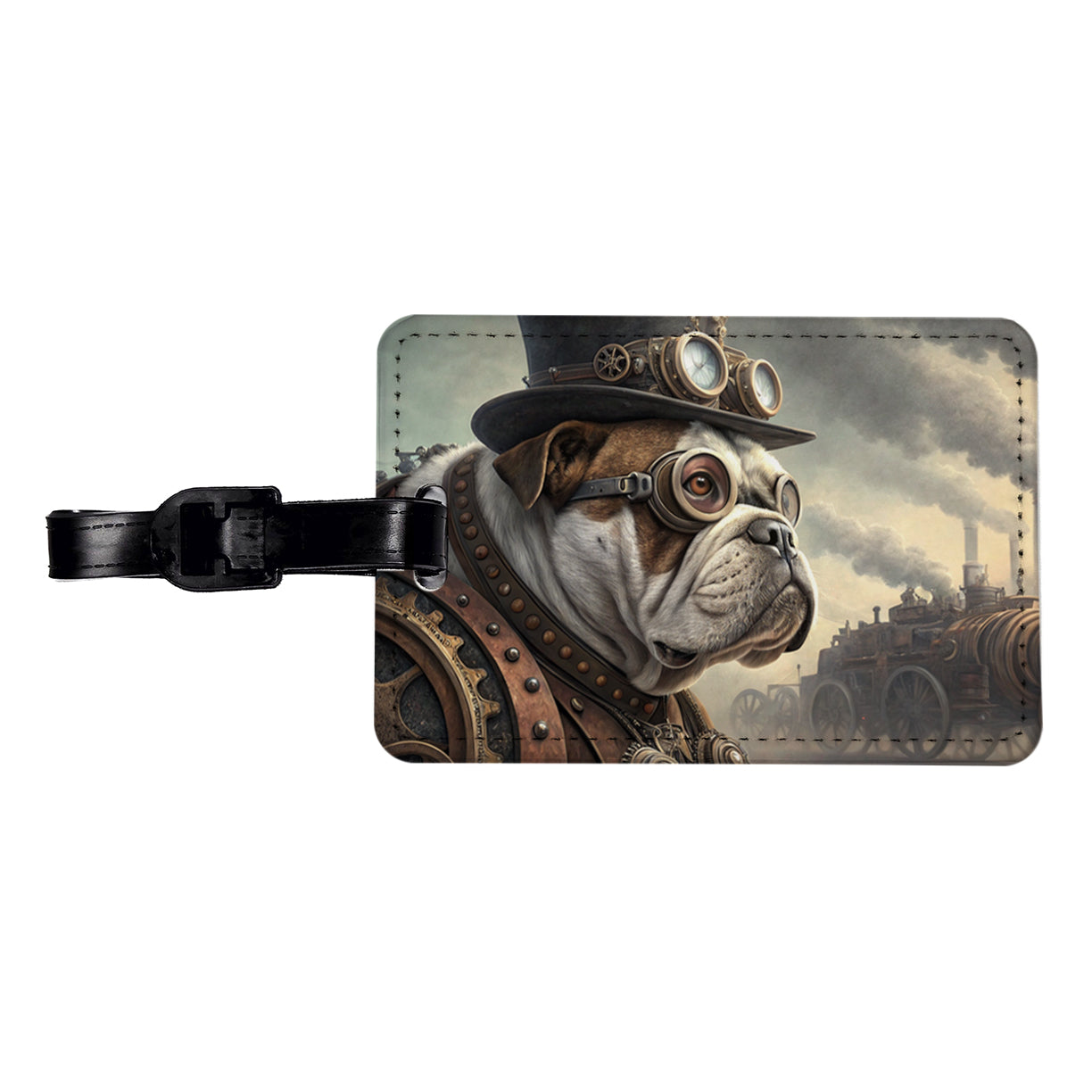 Bulldog Dog Steampunk Travel Faux Leather Luggage Tag