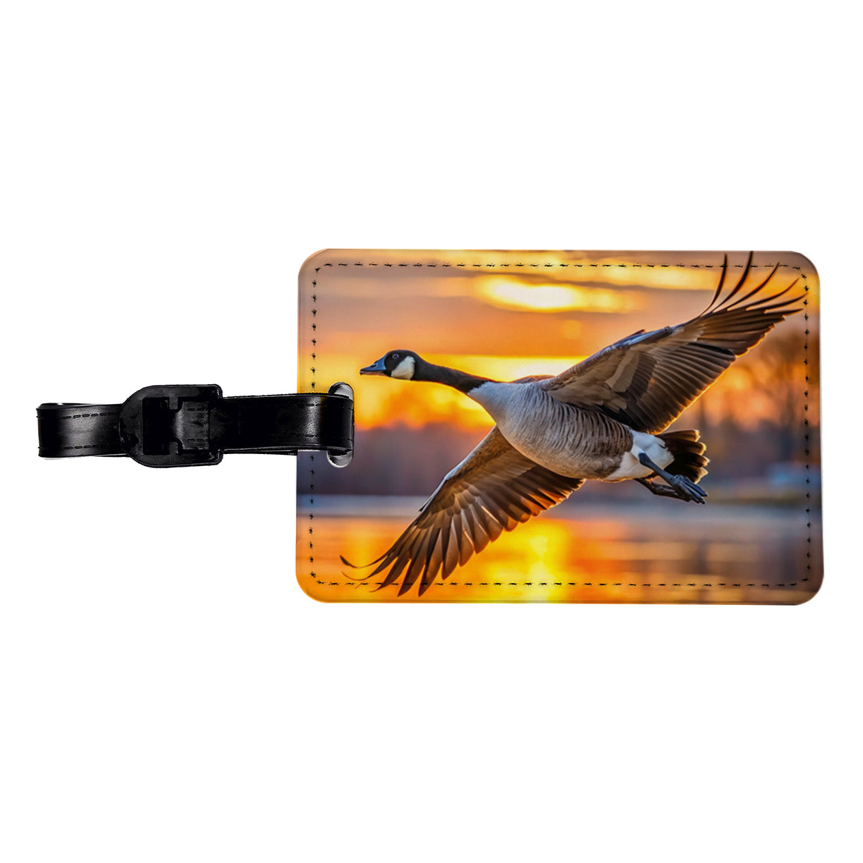 Canada Canadian Goose In Flight At Sunset Travel Faux Leather Luggage Tag