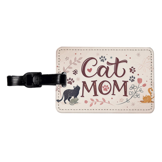 Cat Mom Floral Paw Prints Travel Faux Leather Luggage Tag