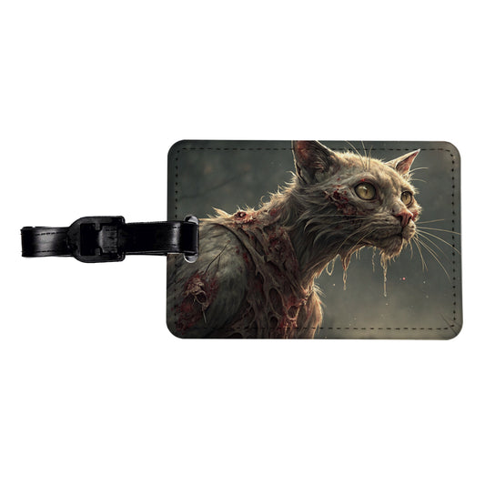 Cat Zombie Creepy Scary Halloween Travel Faux Leather Luggage Tag