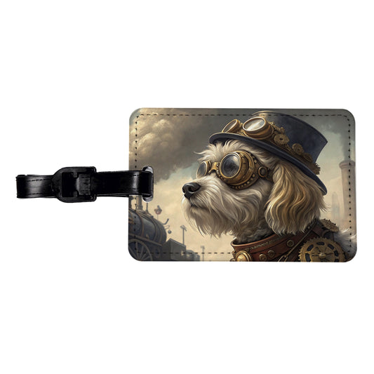 Cavachon Dog Steampunk Travel Faux Leather Luggage Tag