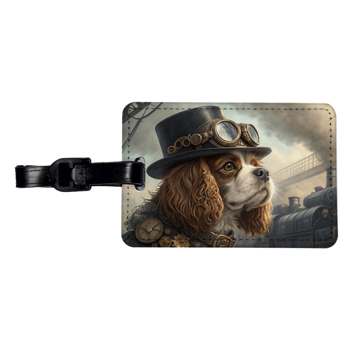 Cavalier King Charles Spaniel Dog Steampunk Travel Faux Leather Luggage Tag