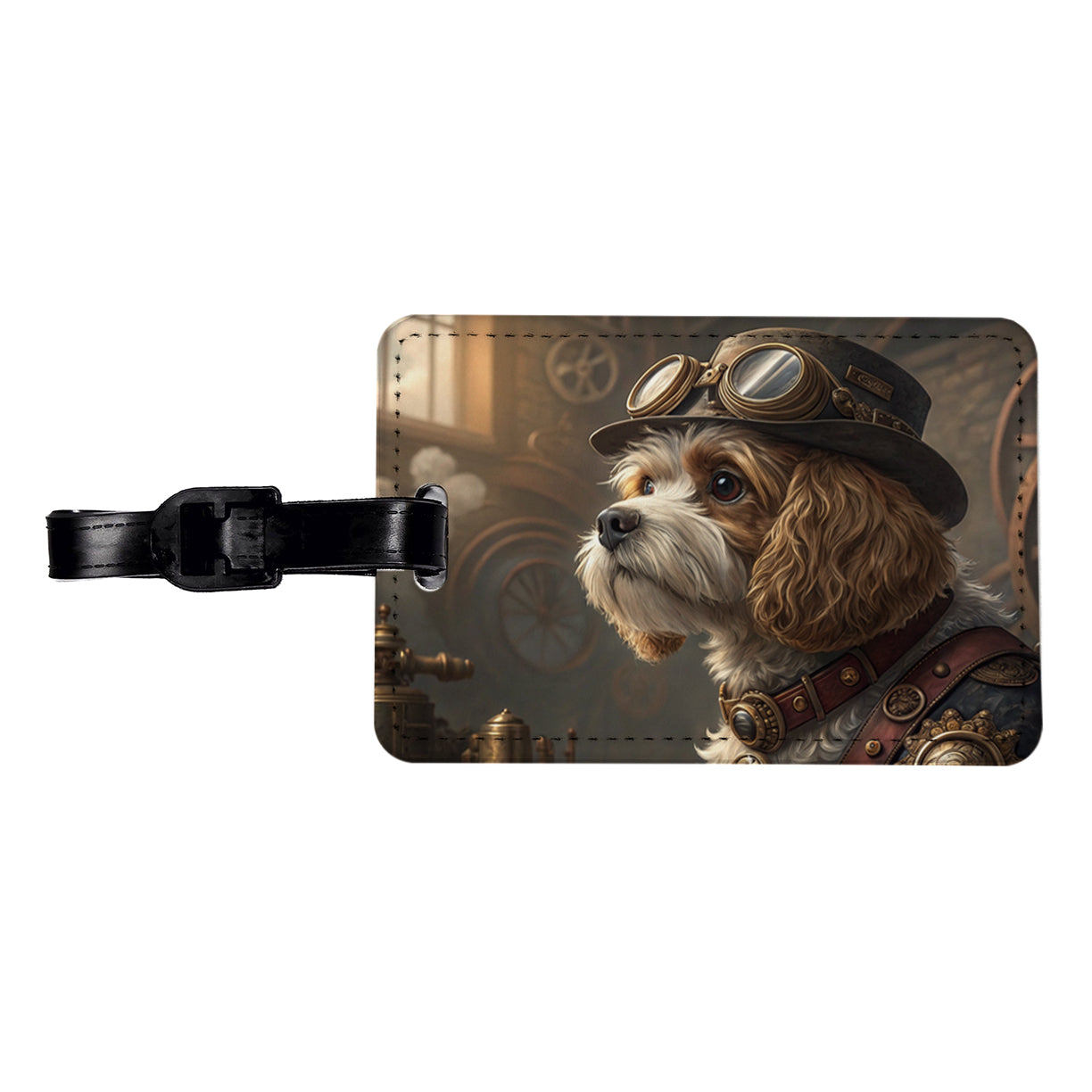Cavapoo Dog Steampunk Travel Faux Leather Luggage Tag