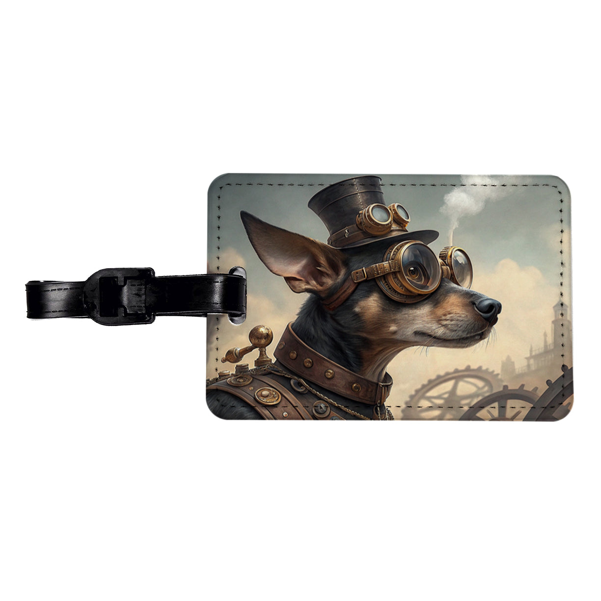 Chiweenie Dog Steampunk Travel Faux Leather Luggage Tag