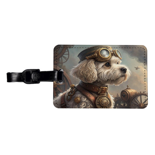 Cockapoo Dog Steampunk Travel Faux Leather Luggage Tag