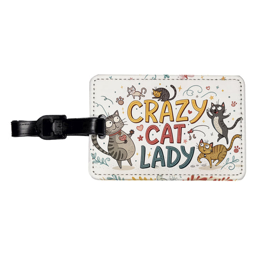 Crazy Cat Lady Funny Humorous Travel Faux Leather Luggage Tag