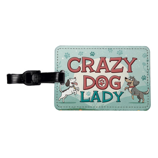 Crazy Dog Lady Funny Cartoon Travel Faux Leather Luggage Tag