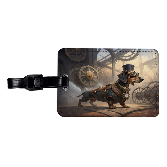 Dachshund Wiener Dog Steampunk Travel Faux Leather Luggage Tag