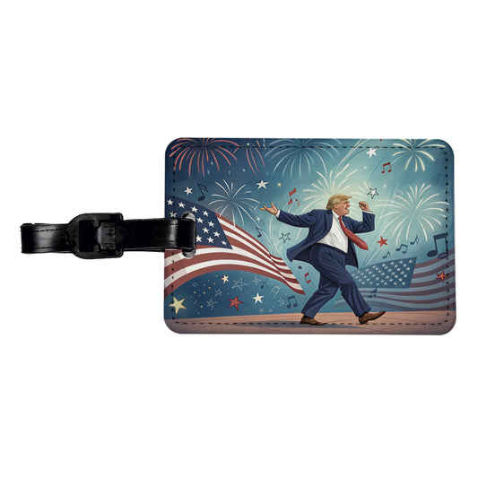 Dancing Patriotic Donald Trump Funny Travel Faux Leather Luggage Tag