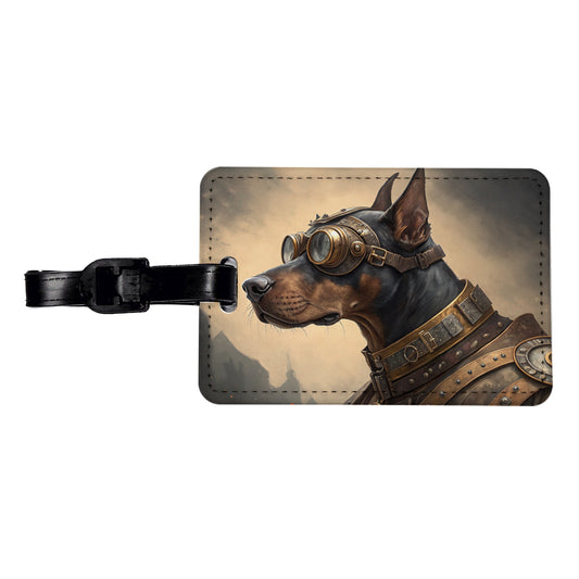 Doberman Pinscher Dog Steampunk Travel Faux Leather Luggage Tag