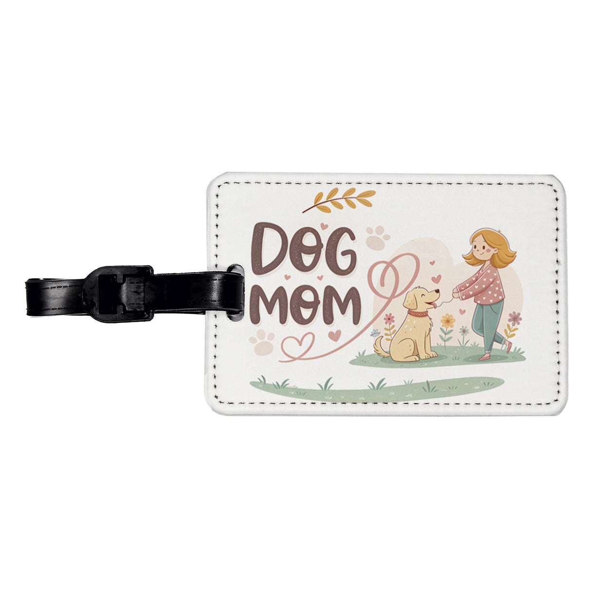 Dog Mom Cartoon Travel Faux Leather Luggage Tag
