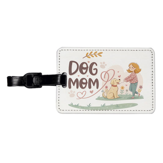 Dog Mom Cartoon Travel Faux Leather Luggage Tag