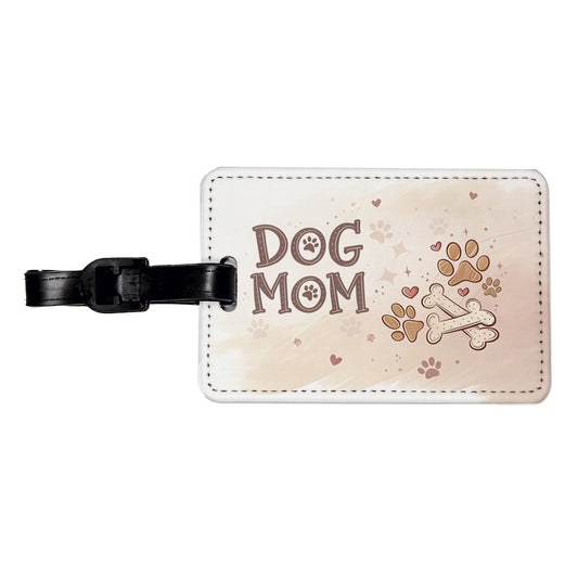 Dog Mom Paw Prints Treats Travel Faux Leather Luggage Tag