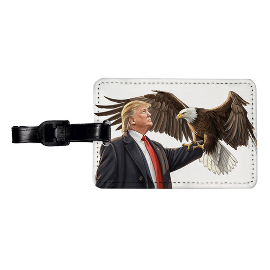 Donald Trump Holding A Bald Eagle Funny Travel Faux Leather Luggage Tag