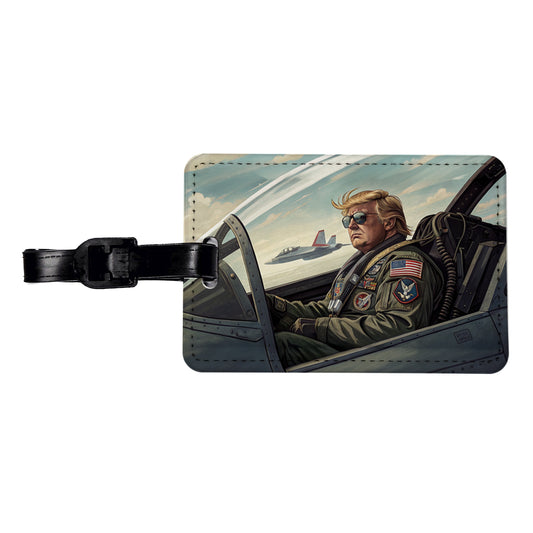 Donald Trump In Jet Fighter Funny Patriotic Travel Faux Leather Luggage Tag