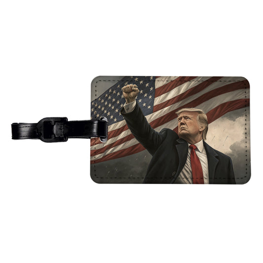 Donald Trump With Fist In The Air Patriotic Fight Travel Faux Leather Luggage Tag