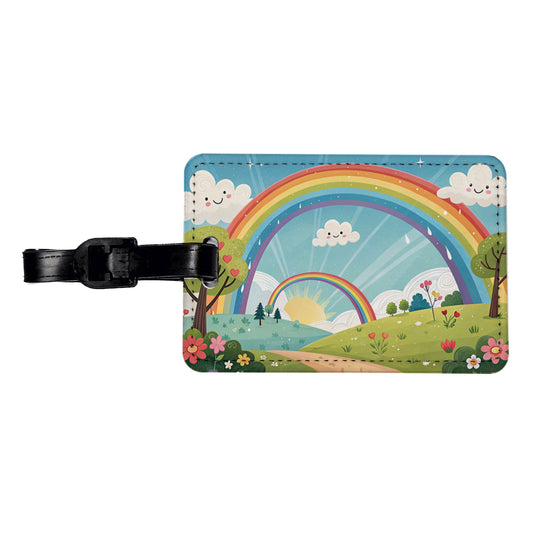 Double Rainbow Cartoon Illustration Travel Faux Leather Luggage Tag