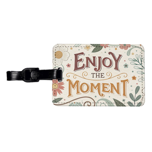 Enjoy The Moment Retro Floral Inspirational Travel Faux Leather Luggage Tag