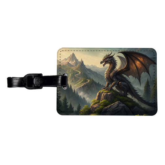 Fantasy Dragon on Mountain Illustration Travel Faux Leather Luggage Tag