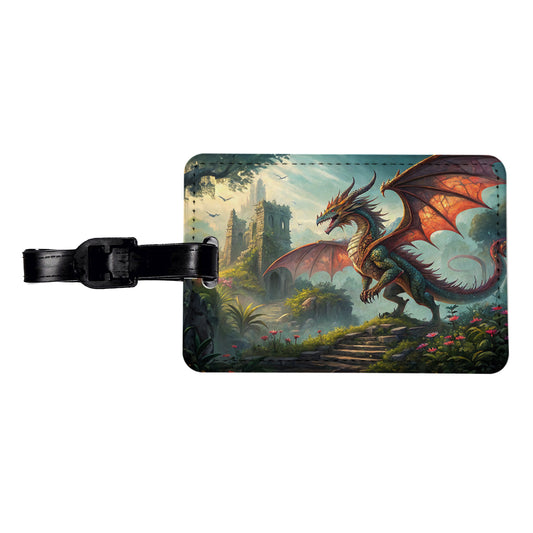 Fantasy Dragon Retro Pulp Magazine Illustration Travel Faux Leather Luggage Tag