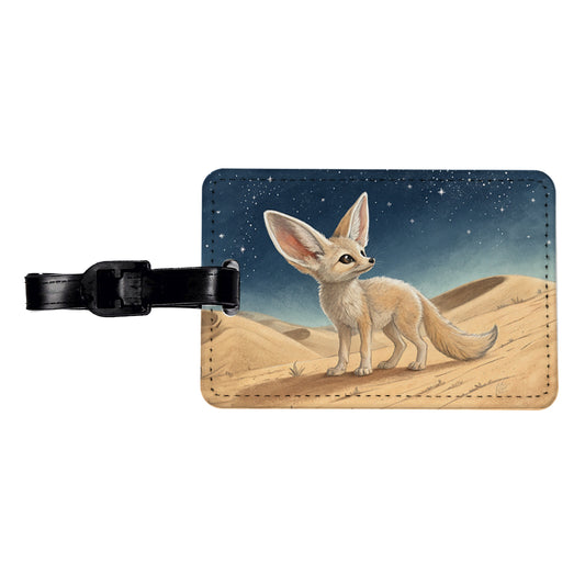 Fennec Fox Illustration Travel Faux Leather Luggage Tag