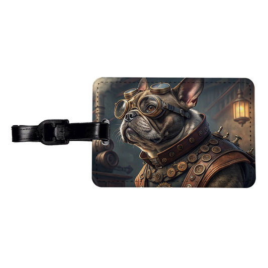 French Bulldog Dog Steampunk Travel Faux Leather Luggage Tag
