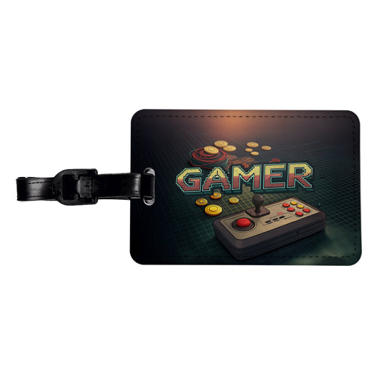 Gamer Retro Pixel Arcade Controller Travel Faux Leather Luggage Tag